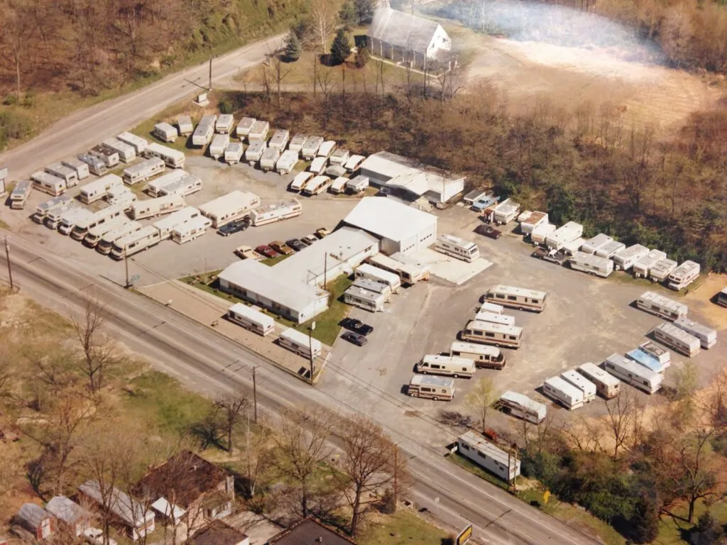 Aerial photo of the Lerch RV lot west of Lewistown, PA in the 1980s