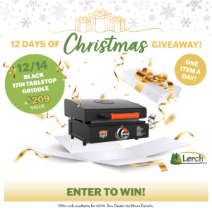 Black 17-inch tabletop griddle with orange handle featured as a $209 value prize in a 12 Days of Christmas giveaway.