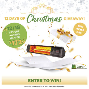 Electric lippert awning heater valued at $172 featured as part of a 12 Days of Christmas giveaway with one item awarded daily.