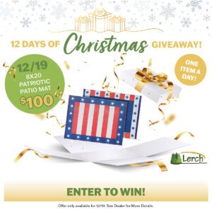 Patriotic 8x20 patio mat with stars and stripes featured in a Christmas giveaway on 12/19, valued at $100.